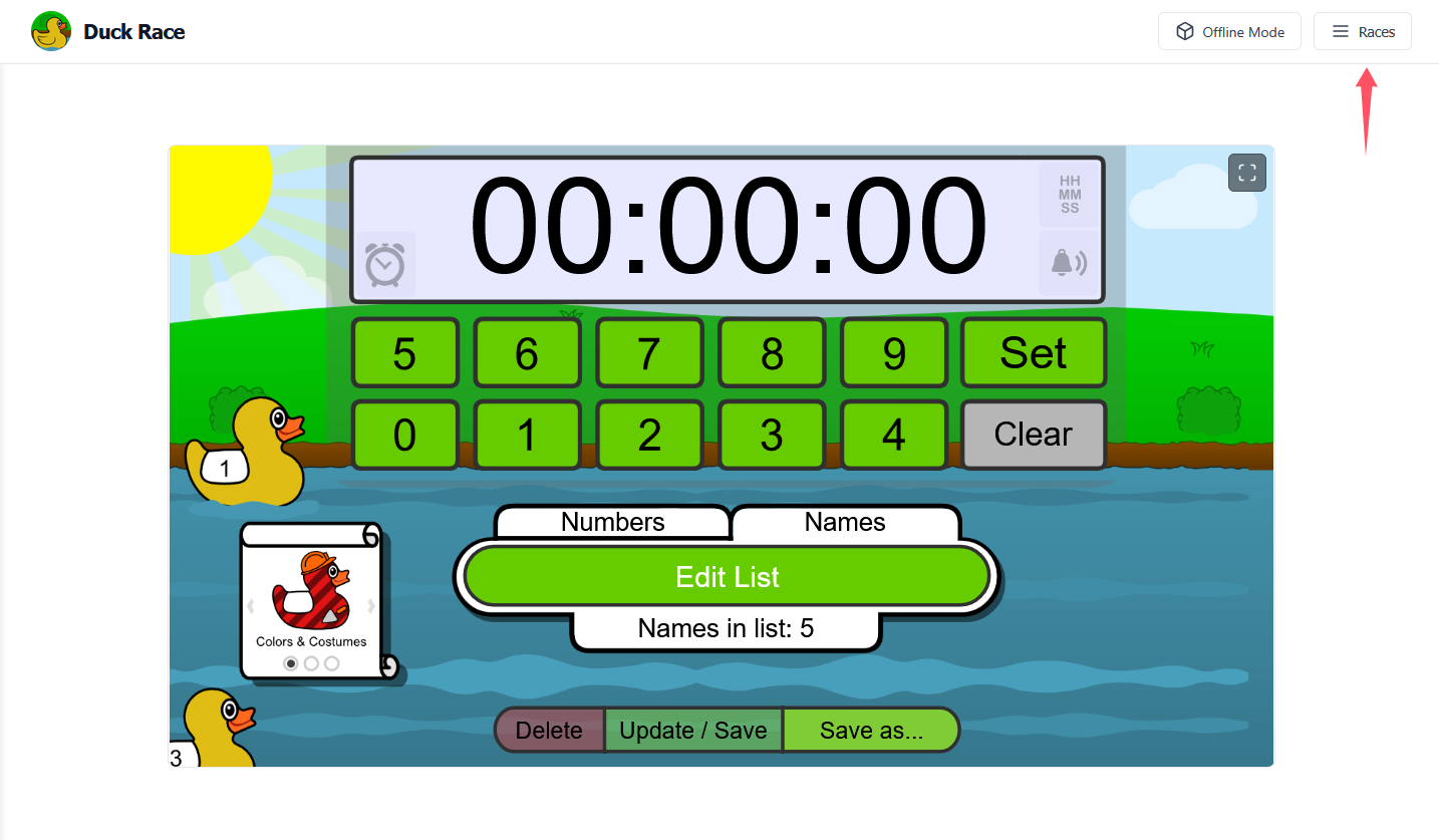Click Races button in top-right corner