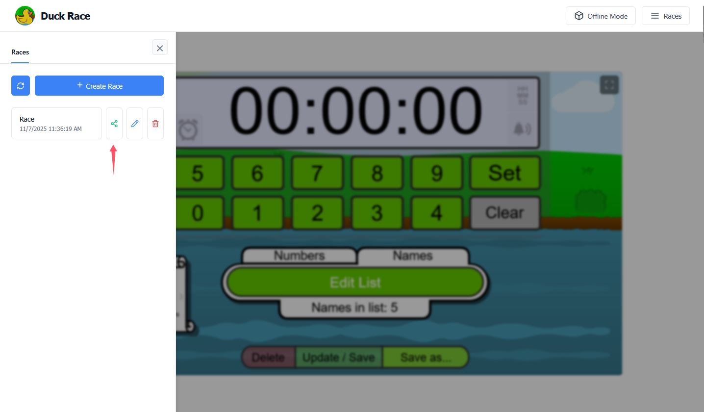 Click share button next to race